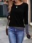 Women's Long Sleeve T-shirt Spring/Fall Black Contrast Stitching Jersey Crew Neck Daily Going Out Casual Top