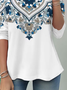 Women's Long Sleeve T-shirt Spring/Fall White Ethnic Jersey Crew Neck Daily Going Out Casual Top