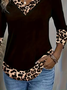 Women's Long Sleeve T-shirt Spring/Fall Black Leopard Printing Jersey V Neck Daily Going Out Casual Top