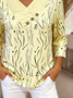 Elegant V Neck Loose Abstract Polka Dots T-Shirt