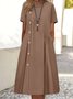 Plain Casual Cotton And Linen Dress With No