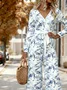 V Neck Botanical Pattern Loose Elegant Jumpsuit