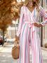 Striped Loose Elegant V Neck Jumpsuit