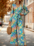 Loose Elegant V Neck Gradient Pattern Jumpsuit