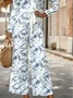 V Neck Botanical Pattern Loose Elegant Jumpsuit