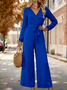 Plain Elegant Loose V Neck Jumpsuit
