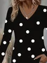 Women's Long Sleeve T-shirt Spring/Fall Black Polka Dots Printing Jersey V Neck Daily Going Out Casual Top