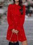 Women's Long Sleeve Spring/Fall Red Plain Split Joint Lotus Leaf Collar Commuting Going Out Casual Mini A-Line Fit & Flare Dress Dress