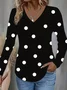 Women's Long Sleeve T-shirt Spring/Fall Black Polka Dots Printing Jersey V Neck Daily Going Out Casual Top