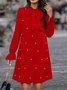 Women's Long Sleeve Spring/Fall Red Plain Split Joint Lotus Leaf Collar Commuting Going Out Casual Mini A-Line Fit & Flare Dress Dress