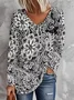 Women's Long Sleeve T-shirt Spring/Fall Black Floral Printing Jersey V Neck Daily Going Out Casual Top