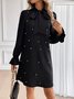 Women's Long Sleeve Spring/Fall Red Plain Split Joint Lotus Leaf Collar Commuting Going Out Casual Mini A-Line Fit & Flare Dress Dress
