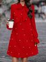 Women's Long Sleeve Spring/Fall Red Plain Split Joint Lotus Leaf Collar Commuting Going Out Casual Mini A-Line Fit & Flare Dress Dress