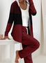 Women's Printing Striped Daily Going Out Two-Piece Set Wine Red Casual Spring/Fall Coat With Pants Matching Set