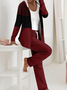 Women's Printing Striped Daily Going Out Two-Piece Set Wine Red Casual Spring/Fall Coat With Pants Matching Set