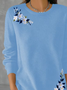 Simple Floral Printing Crew Neck Sweater
