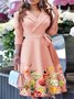 Women's Three Quarter Sleeve Spring/Fall Blue Plain Split Joint Shawl Collar Daily Going Out Casual Maxi A-Line Fit & Flare Dress Dress