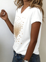 White Jersey Heart/Cordate Print Casual V Neck T-Shirt