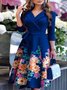 Women's Three Quarter Sleeve Spring/Fall Blue Plain Split Joint Shawl Collar Daily Going Out Casual Maxi A-Line Fit & Flare Dress Dress
