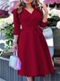 Women's Three Quarter Sleeve Spring/Fall Blue Plain Split Joint Shawl Collar Daily Going Out Casual Maxi A-Line Fit & Flare Dress Dress