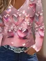 Women's Long Sleeve T-shirt Spring/Fall Pink Heart/Cordate Printing Jersey V Neck Daily Going Out Casual Top