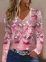 Women's Long Sleeve T-shirt Spring/Fall Pink Heart/Cordate Printing Jersey V Neck Daily Going Out Casual Top