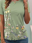 Women's Short Sleeve T-shirt Summer Green Floral Printing Jersey Crew Neck Daily Going Out Casual Top