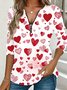 Cotton-Blend Casual Heart/Cordate T-Shirt