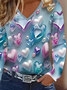Women's Long Sleeve T-shirt Spring/Fall Blue Heart/Cordate Printing Jersey V Neck Daily Going Out Casual Top