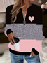 Women's Valentine's Day Heart Print Casual Zip-Up Long-Sleeve Sweatshirt