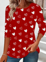 Cotton-Blend Valentine's Day Crew Neck Simple T-Shirt