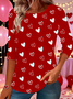 Cotton-Blend Valentine's Day Crew Neck Simple T-Shirt