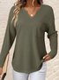 Women's Long Sleeve T-shirt Spring/Fall Deep Pink Plain Split Joint V Neck Daily Going Out Casual Top