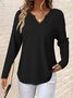 Women's Long Sleeve T-shirt Spring/Fall Deep Pink Plain Split Joint V Neck Daily Going Out Casual Top