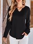 Women's Long Sleeve T-shirt Spring/Fall Deep Pink Plain Split Joint V Neck Daily Going Out Casual Top