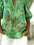 Floral Casual Loose Shawl Collar Puff Sleeve Shirt