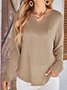 Women's Long Sleeve T-shirt Spring/Fall Deep Pink Plain Split Joint V Neck Daily Going Out Casual Top