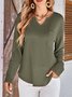 Women's Long Sleeve T-shirt Spring/Fall Deep Pink Plain Split Joint V Neck Daily Going Out Casual Top