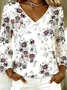 Cotton V Neck Floral Casual T-Shirt