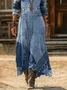 Women's Long Sleeve Spring/Fall Blue Faux Denim Print Graphic Printing V Neck Daily Going Out Vintage Maxi H-Line Dress