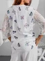 3/4 Sleeve Floral Cotton-Blend Top