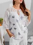3/4 Sleeve Floral Cotton-Blend Top