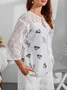 3/4 Sleeve Floral Cotton-Blend Top