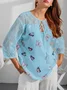 3/4 Sleeve Floral Cotton-Blend Top