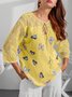 3/4 Sleeve Floral Cotton-Blend Top