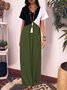 Women Casual Solid Color Cotton V Neck Plus Size Maxi Dresses