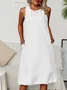 Zolucky White Linen Sleeveless Casual Solid Mini Weaving Dress