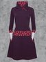 Cotton-Blend Long Sleeve Casual Color-Block Knitting Dress