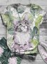 Women Plus Szie Casual Cotton-Blend Vintage Floral T-shirt