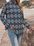 Blue Cotton-Blend Geometric Paneled Casual T-shirt